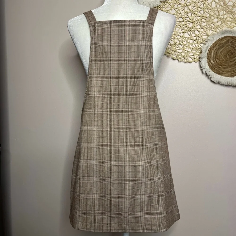 Forever 21 Plaid Button Overall Jumper Mini Dress (brown/tan) - small